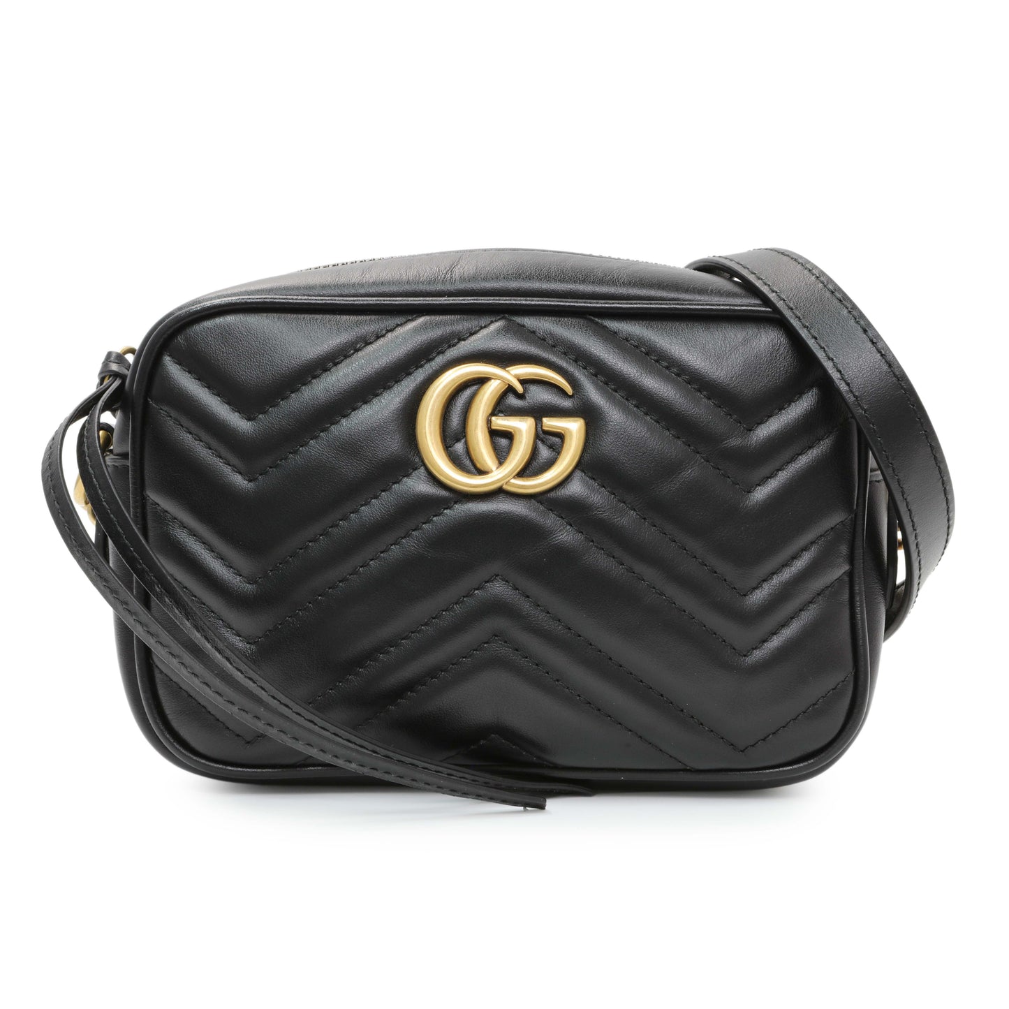 Exclusive Gucci Black Calfskin Matelasse Mini GG Marmont Chain Shoulder Bag — Front View