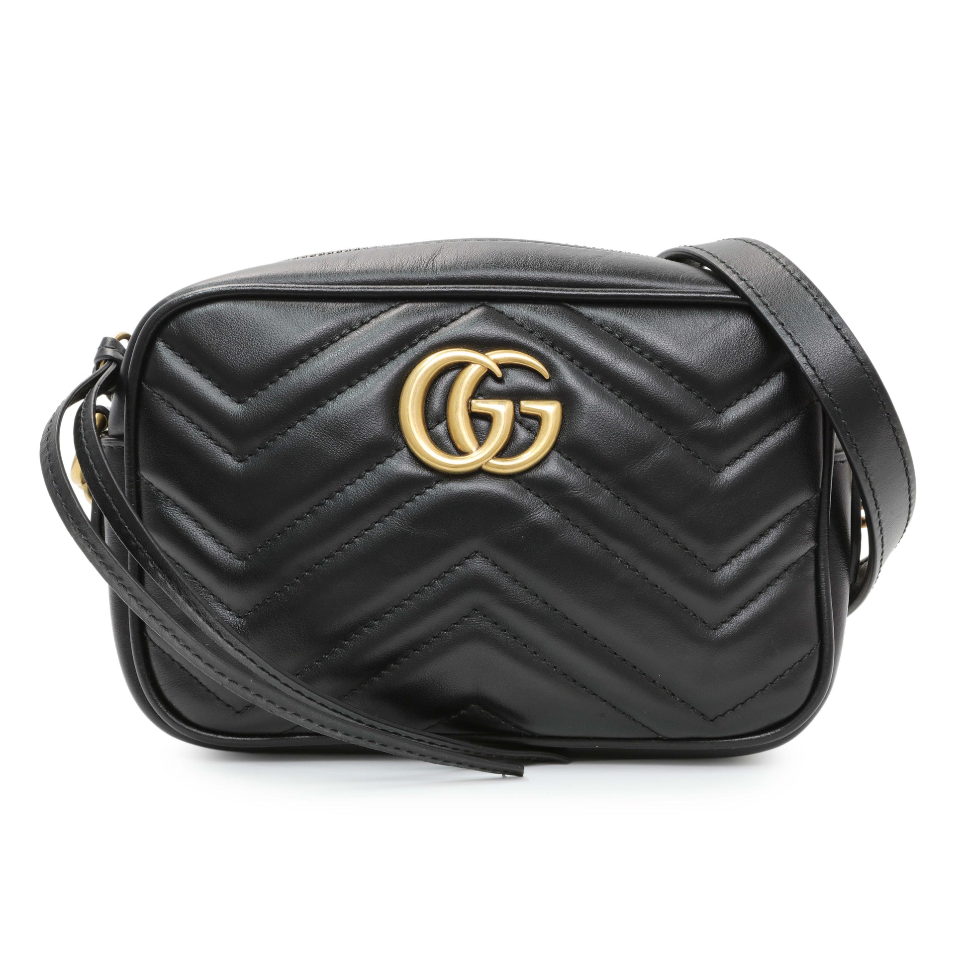 Exclusive Gucci Black Calfskin Matelasse Mini GG Marmont Chain Shoulder Bag — Front View