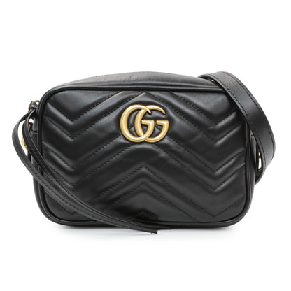 Exclusive Gucci Black Calfskin Matelasse Mini GG Marmont Chain Shoulder Bag — Front View