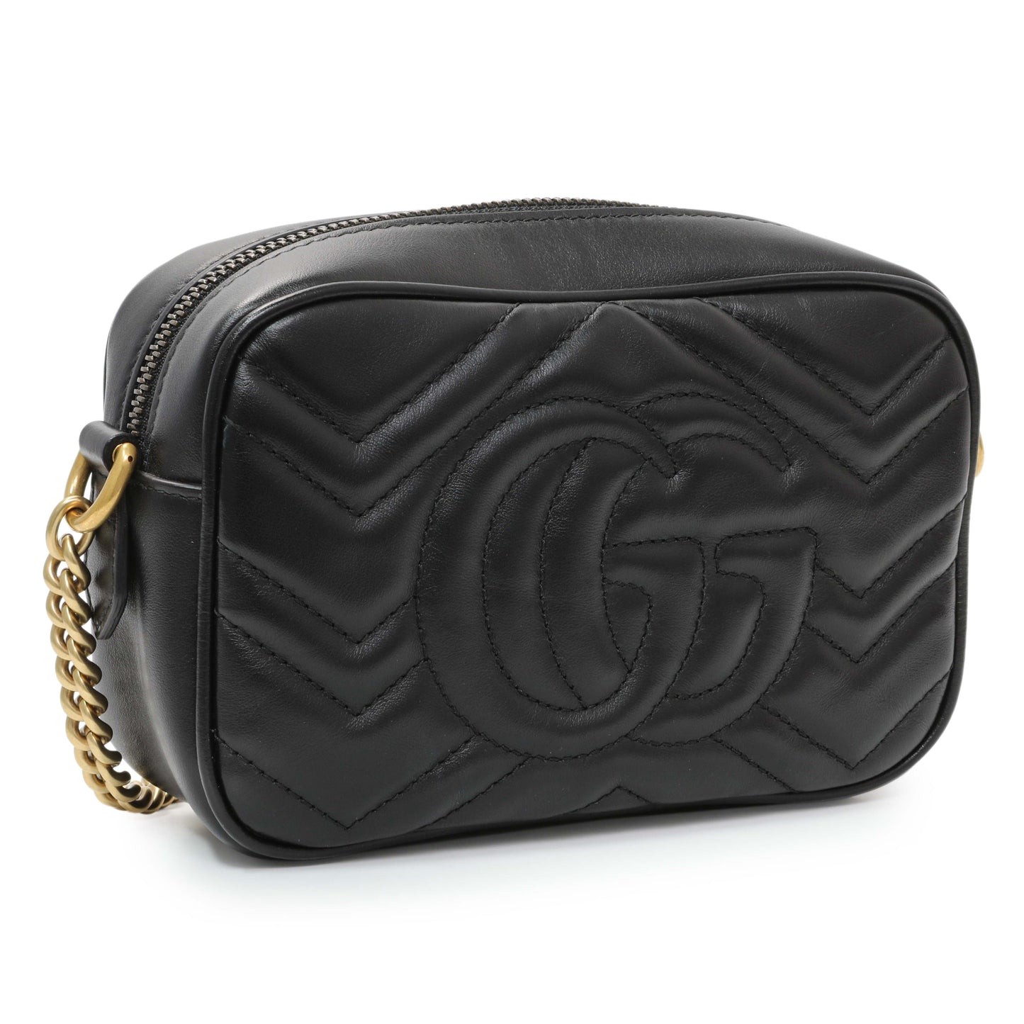 Exclusive Gucci Black Calfskin Matelasse Mini GG Marmont Chain Shoulder Bag — Side View