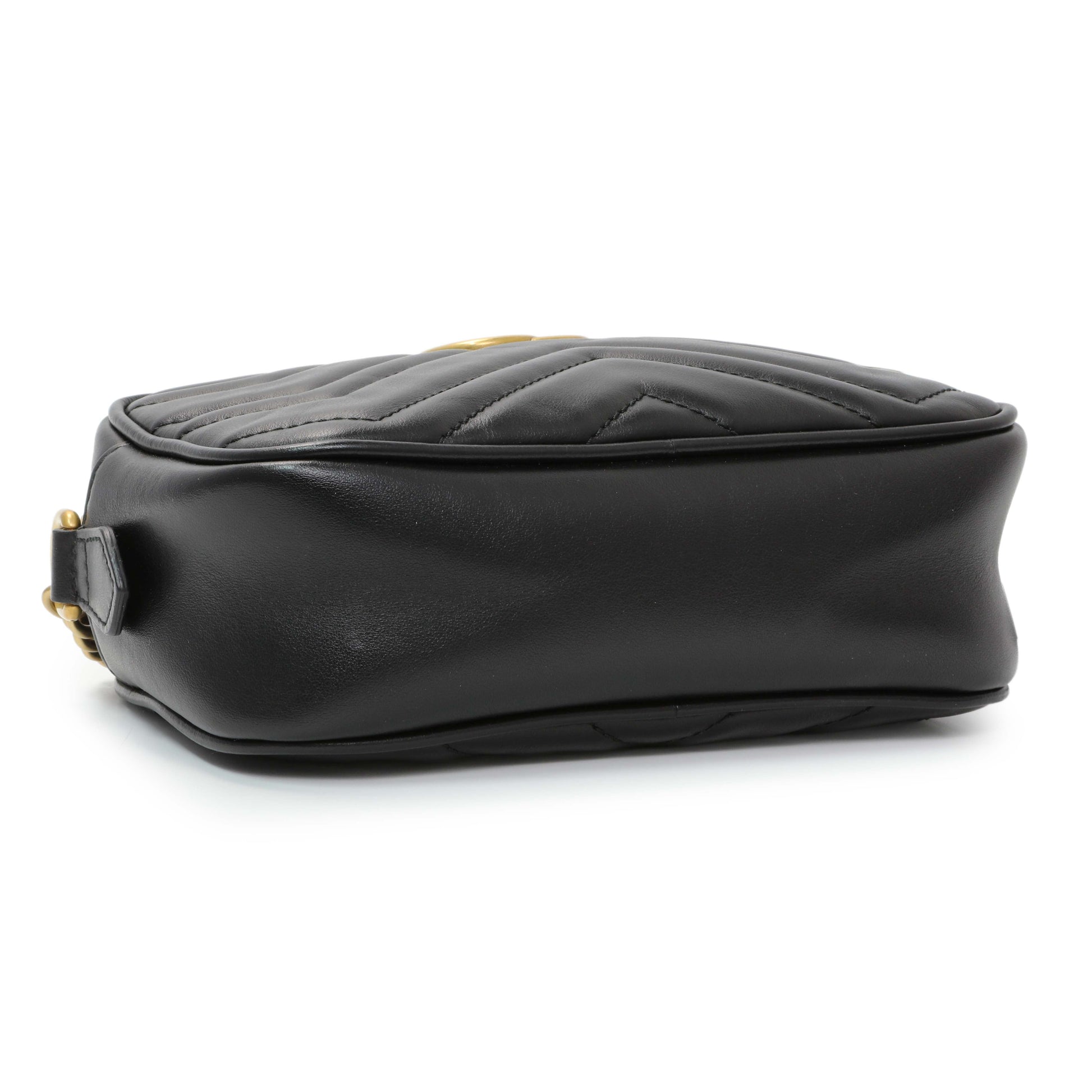Exclusive Gucci Black Calfskin Matelasse Mini GG Marmont Chain Shoulder Bag — Back View