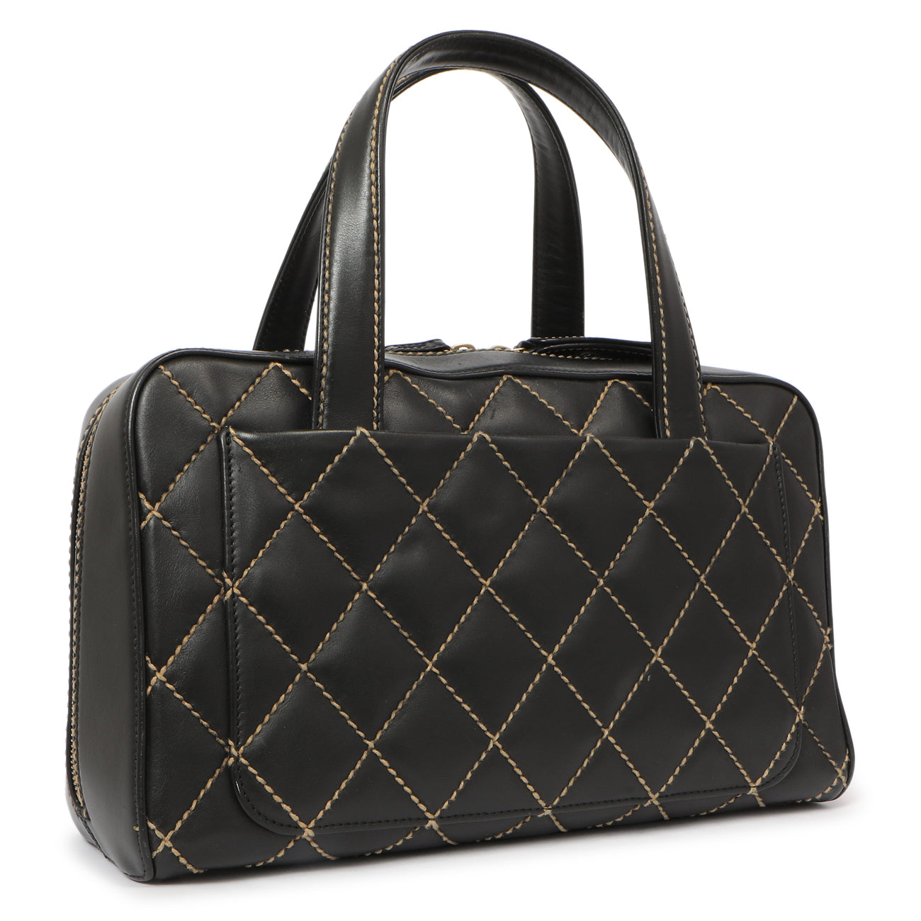 Exclusive Chanel Black Calfskin Wild Stitch Top Handle — Side View