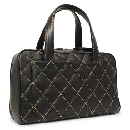 Exclusive Chanel Black Calfskin Wild Stitch Top Handle — Side View