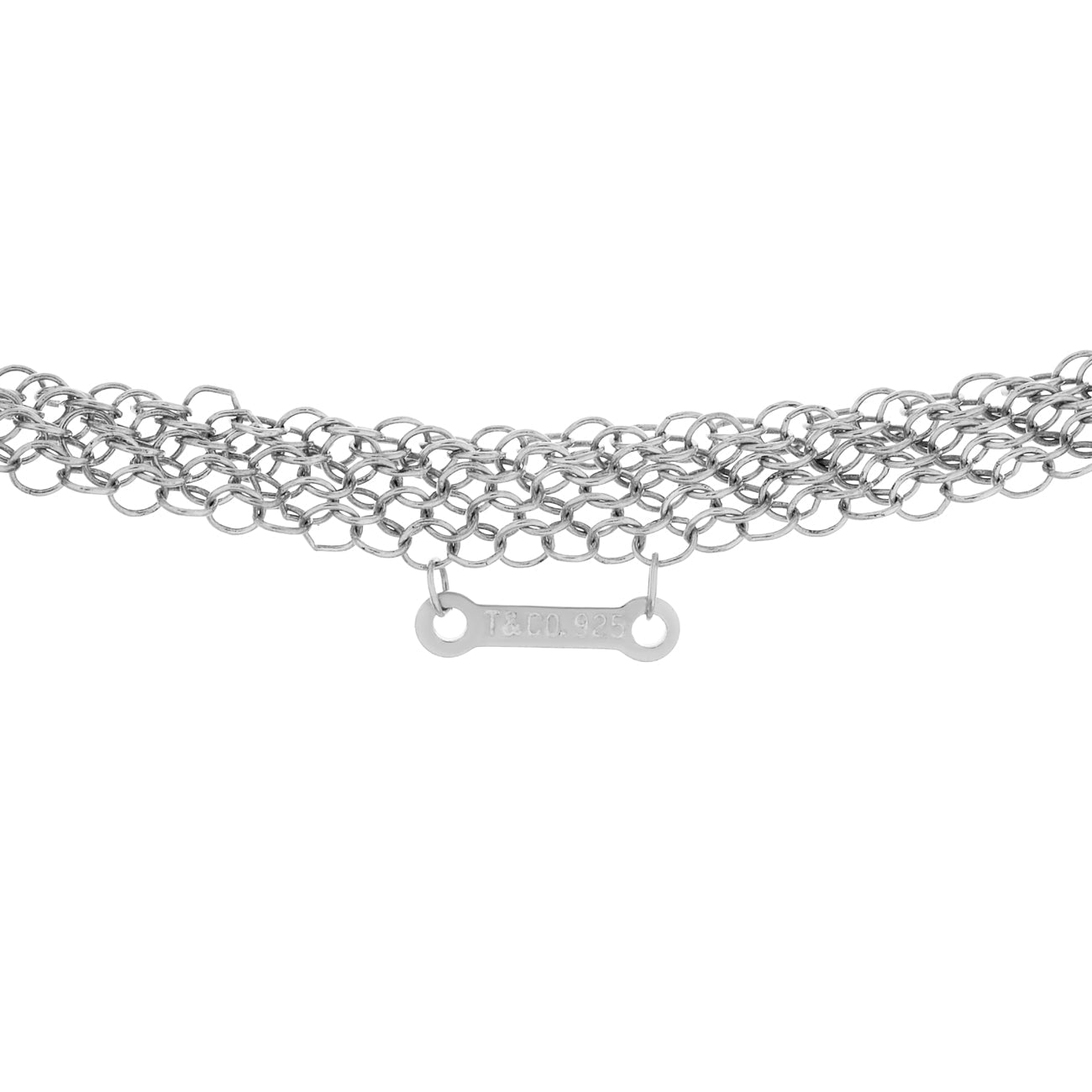 Exclusive Tiffany & Co. Sterling Silver Open Heart Pendant w/ Mesh Necklace — Back View