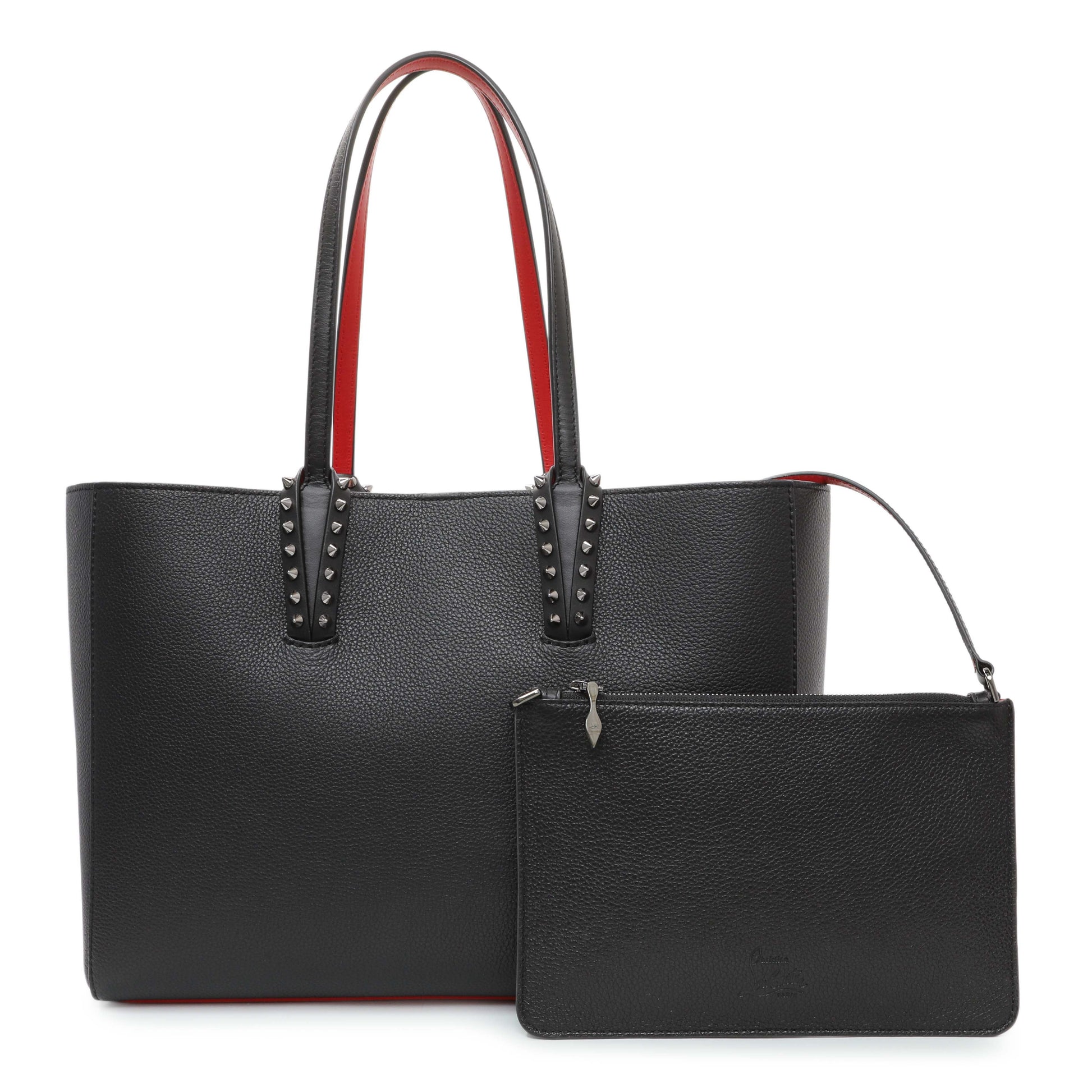 Exclusive Christian Louboutin Black Calfskin Spiked Cabata Tote — Front View