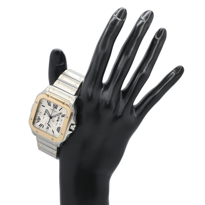 Exclusive Cartier Stainless Steel 18K Yellow Gold Santos Chronograph W2SA0008 — Detail View