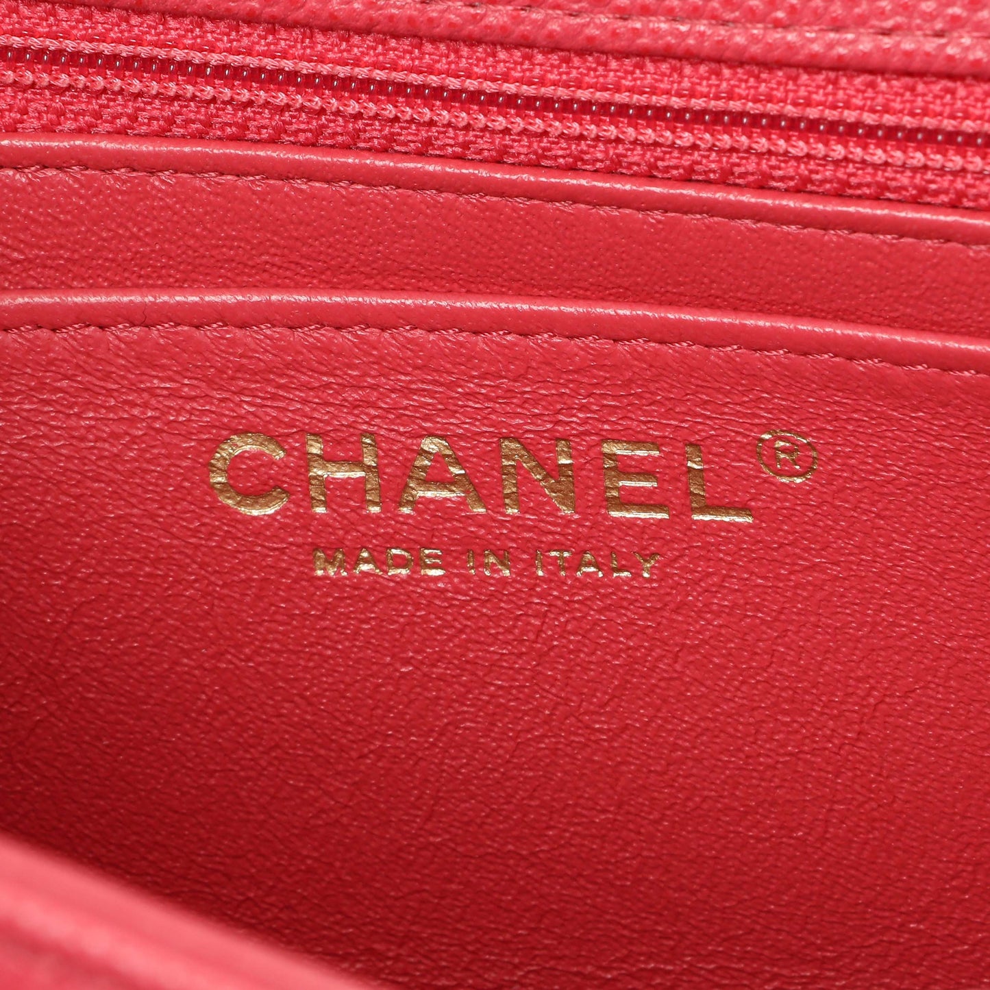 Exclusive Chanel Pink Quilted Caviar Mini Square Flap — Detail View