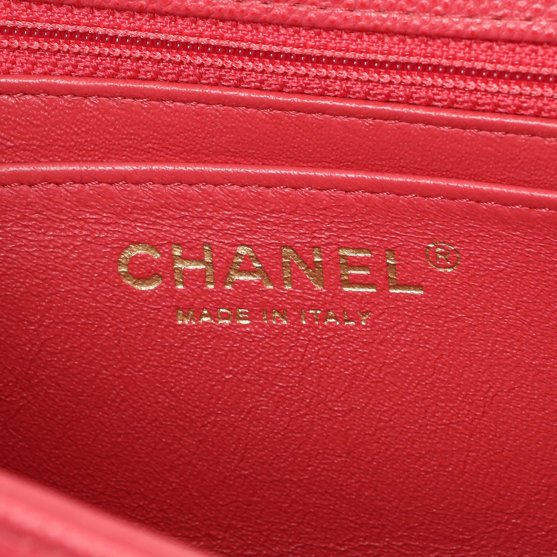 Exclusive Chanel Pink Quilted Caviar Mini Square Flap — Detail View