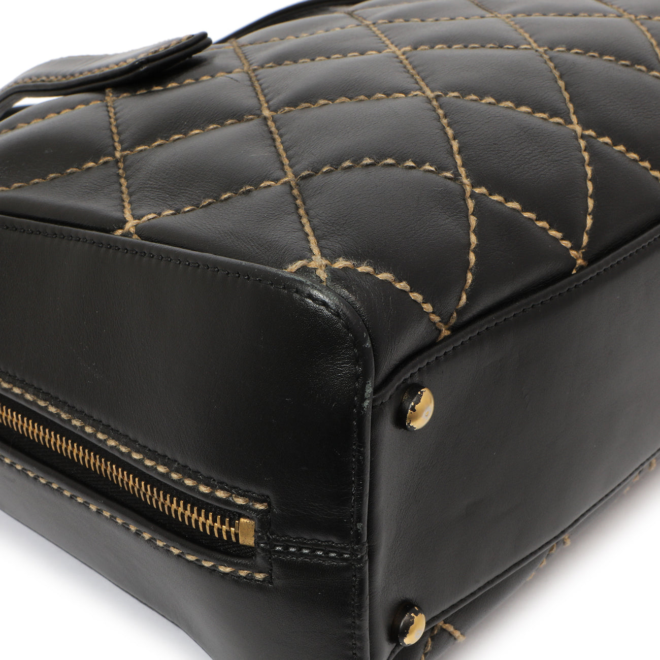 Exclusive Chanel Black Calfskin Wild Stitch Top Handle — Top View