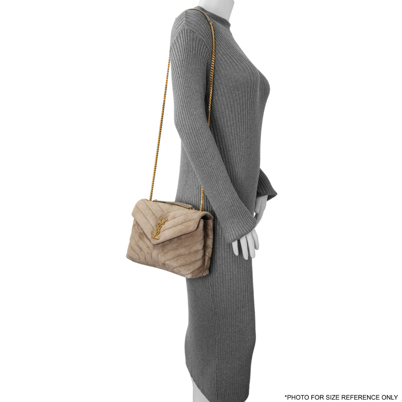 Exclusive Saint Laurent Beige Suede Y Quilted Monogram Small Loulou Chain Satchel — Alternate View 11