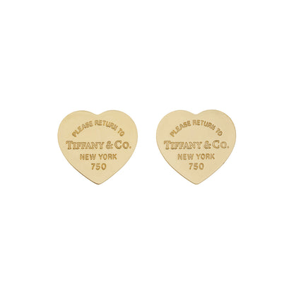 Exclusive Tiffany & Co. 18K Yellow Gold Heart Tag Stud Earrings — Front View
