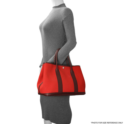 Exclusive Hermes Red Burgundy Toile Negonda Garden Party 36 — Lifestyle View
