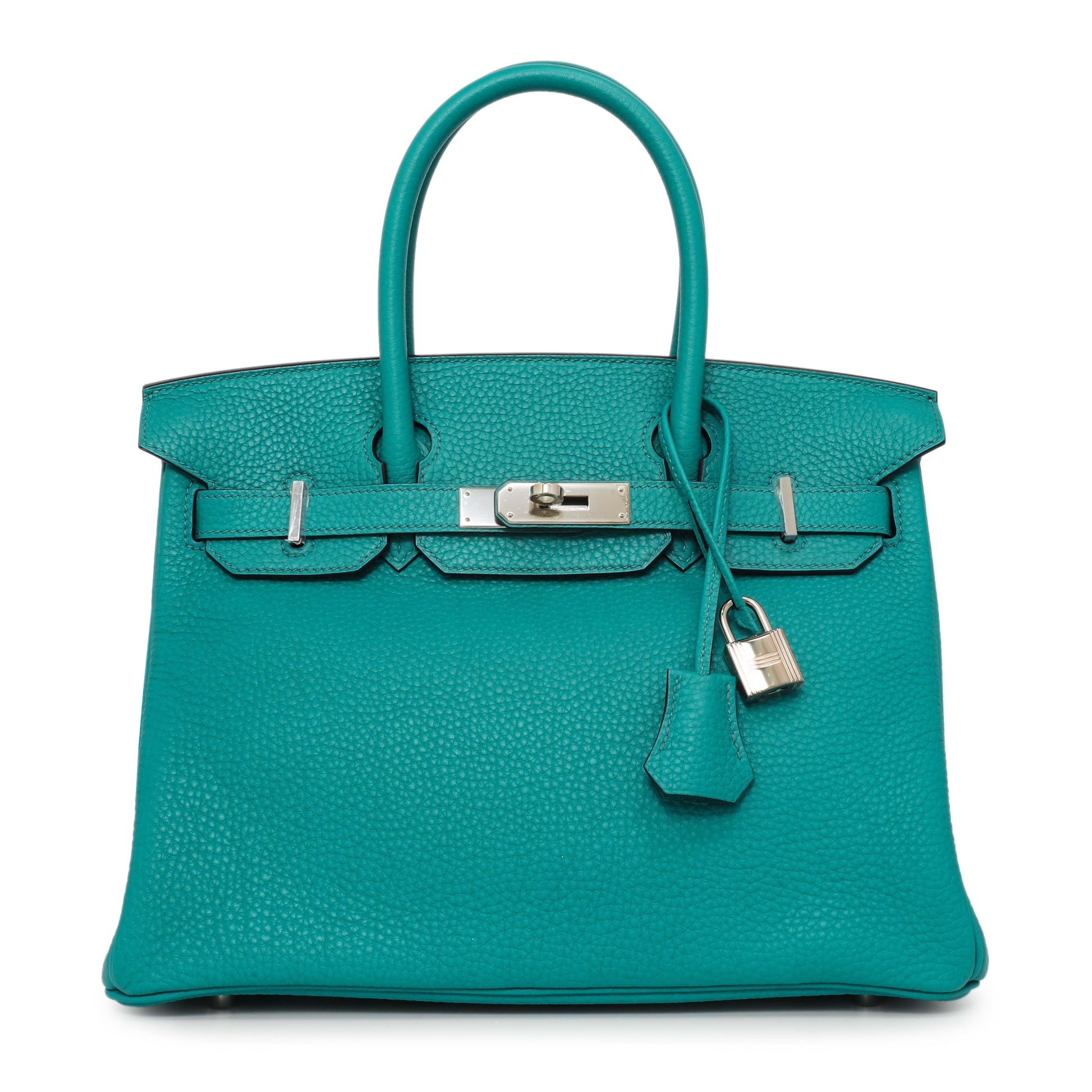 Exclusive Hermes Bleu Paon Clemence Birkin 30 — Front View