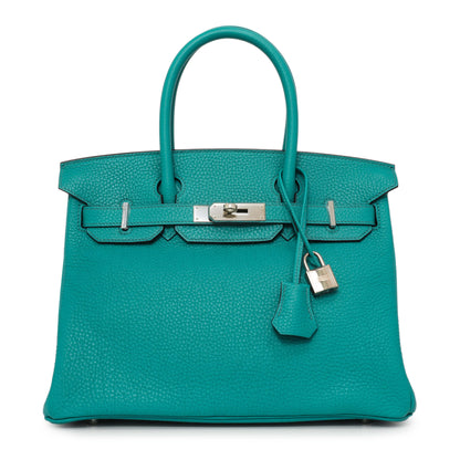 Exclusive Hermes Bleu Paon Clemence Birkin 30 — Front View