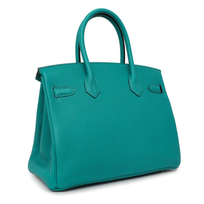 Exclusive Hermes Bleu Paon Clemence Birkin 30 — Side View