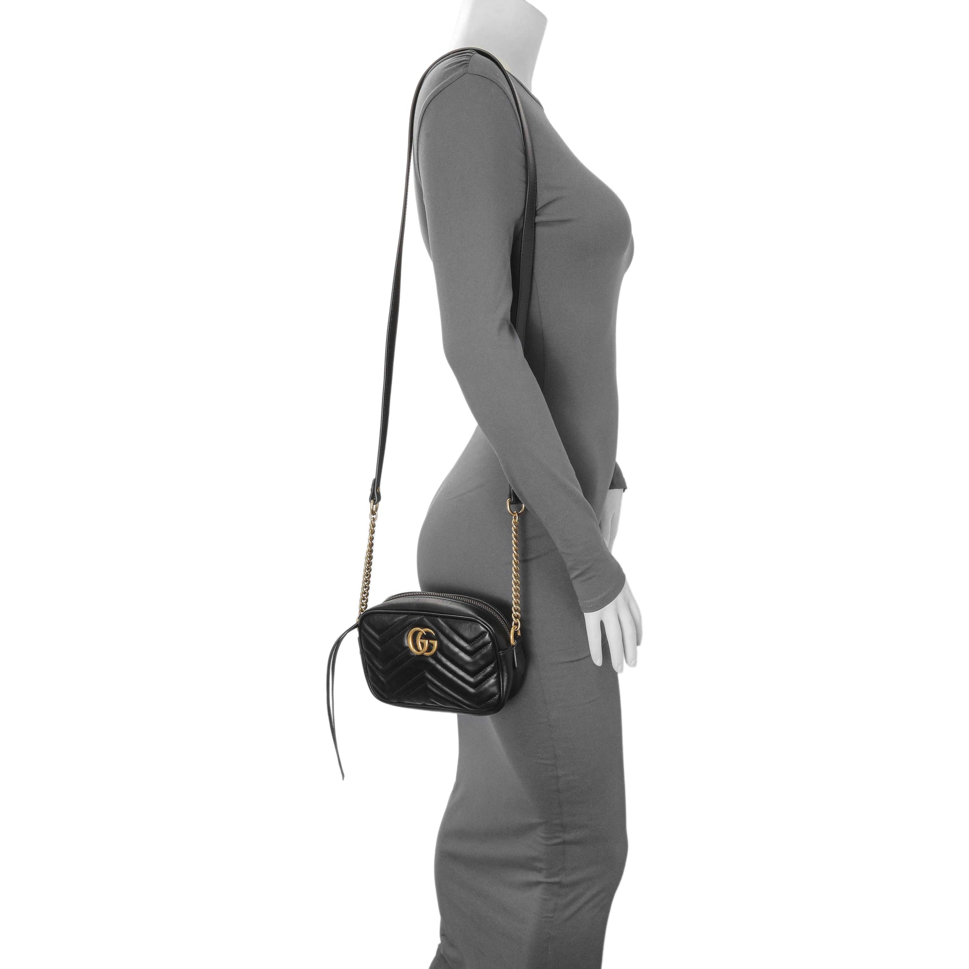 Exclusive Gucci Black Calfskin Matelasse Mini GG Marmont Chain Shoulder Bag — Alternate View 7