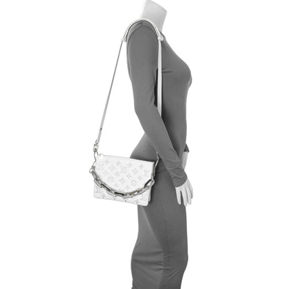 Exclusive Louis Vuitton White Lambskin Embossed Monogram Coussin BB — Lifestyle View