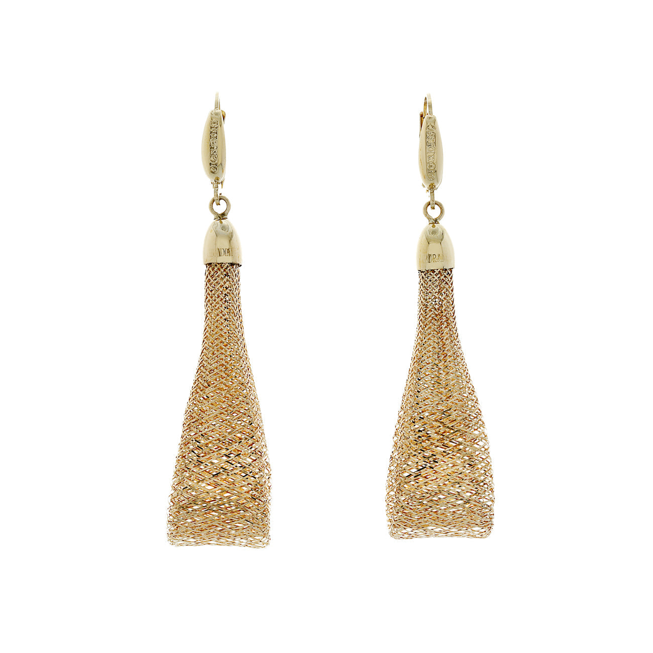 Exclusive 18K Yellow Gold Woven Mesh Drop Earrings — Front View