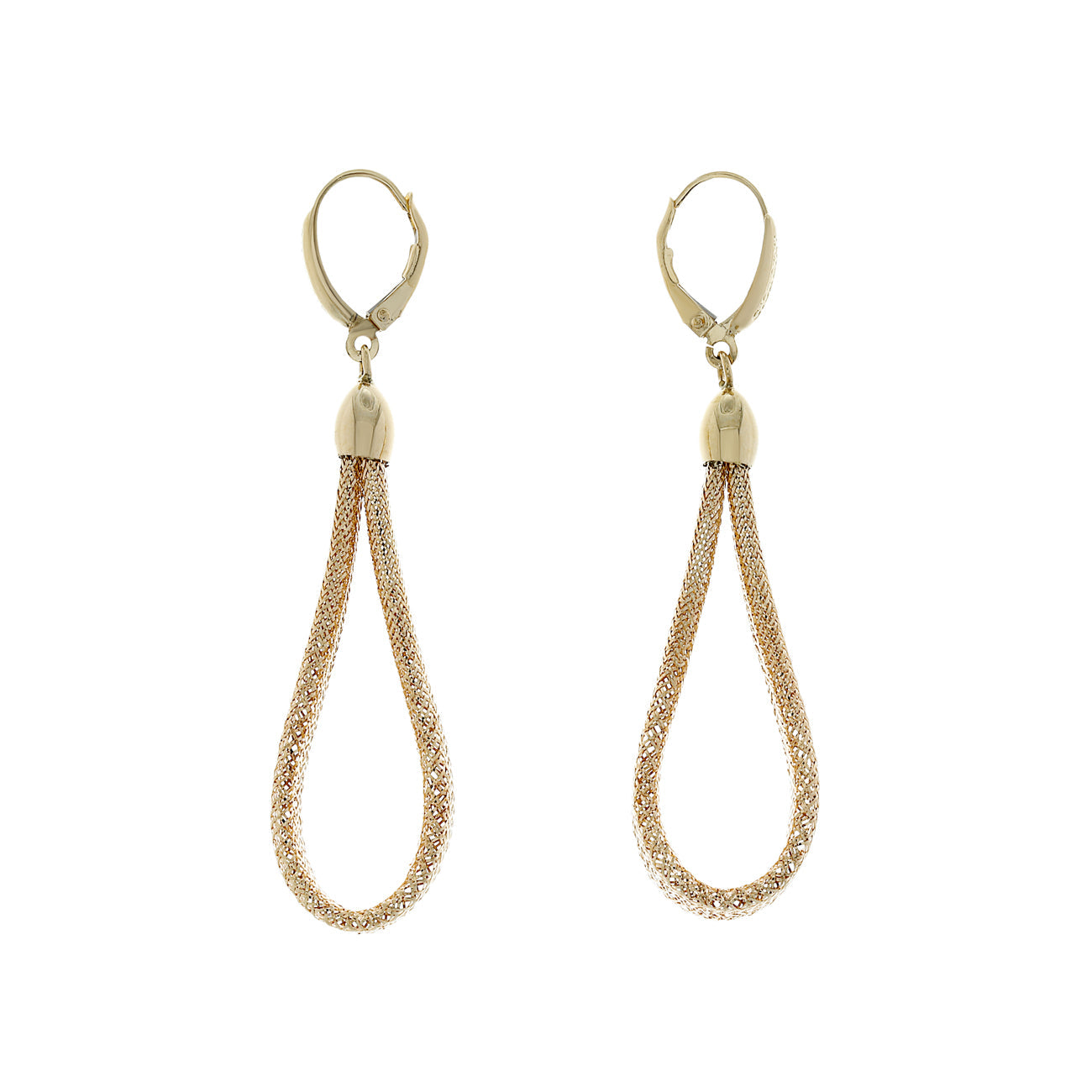 Exclusive 18K Yellow Gold Woven Mesh Drop Earrings — Side View