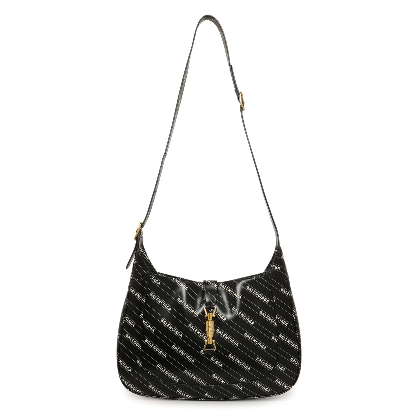 Exclusive Gucci X Balenciaga Black Calfskin Logo Print Medium Jackie 1961 Hobo — Front View