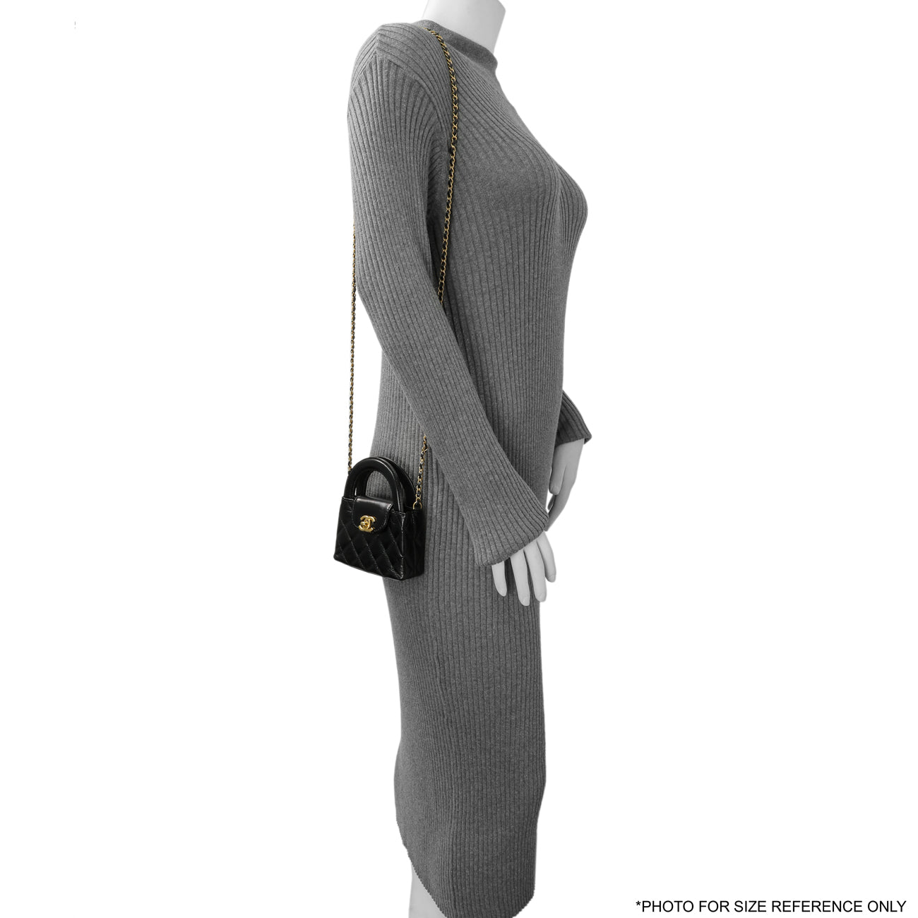 Exclusive Chanel Black Shiny Aged Calfskin Quilted Mini Nano Kelly Shopper — Alternate View 8