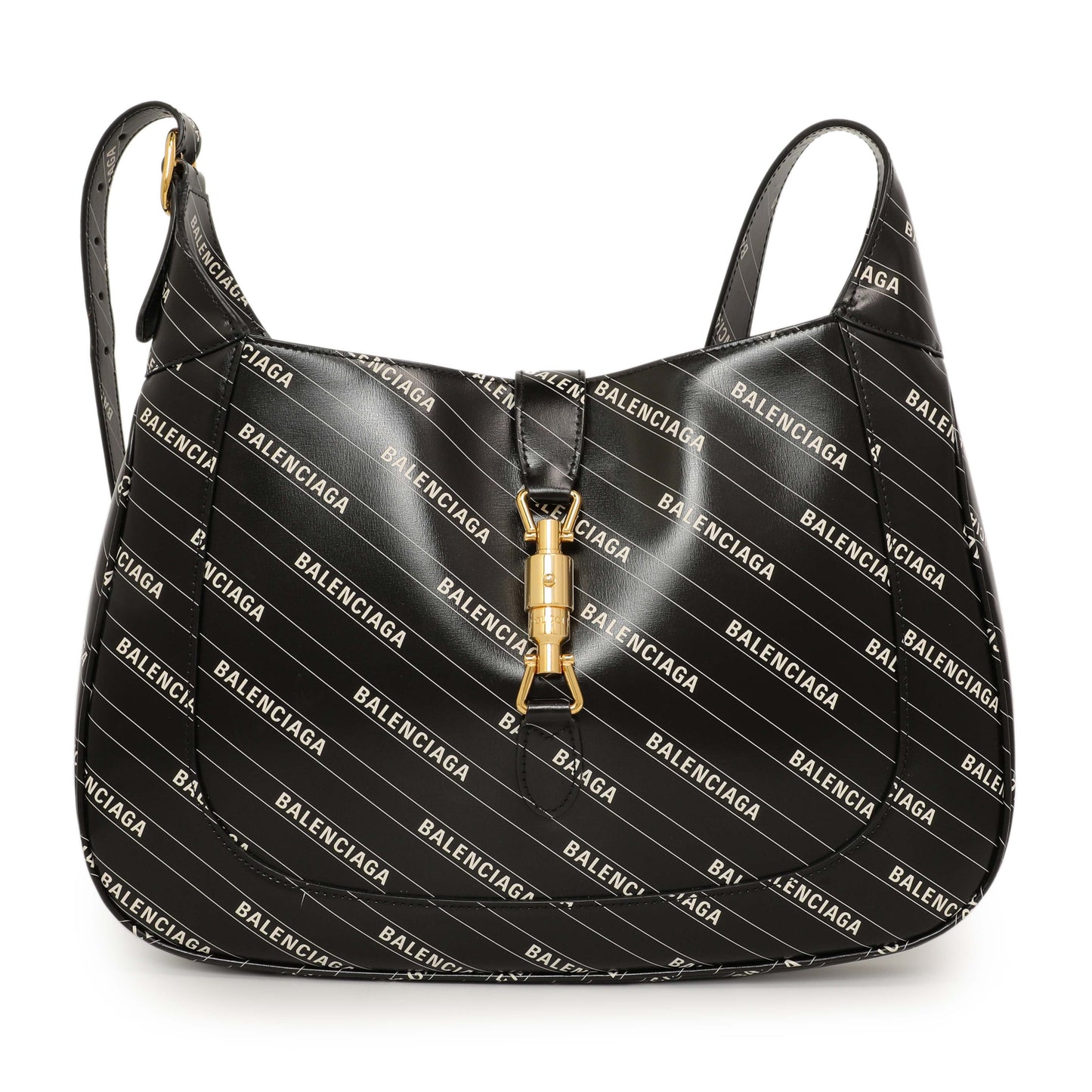 Exclusive Gucci X Balenciaga Black Calfskin Logo Print Medium Jackie 1961 Hobo — Side View