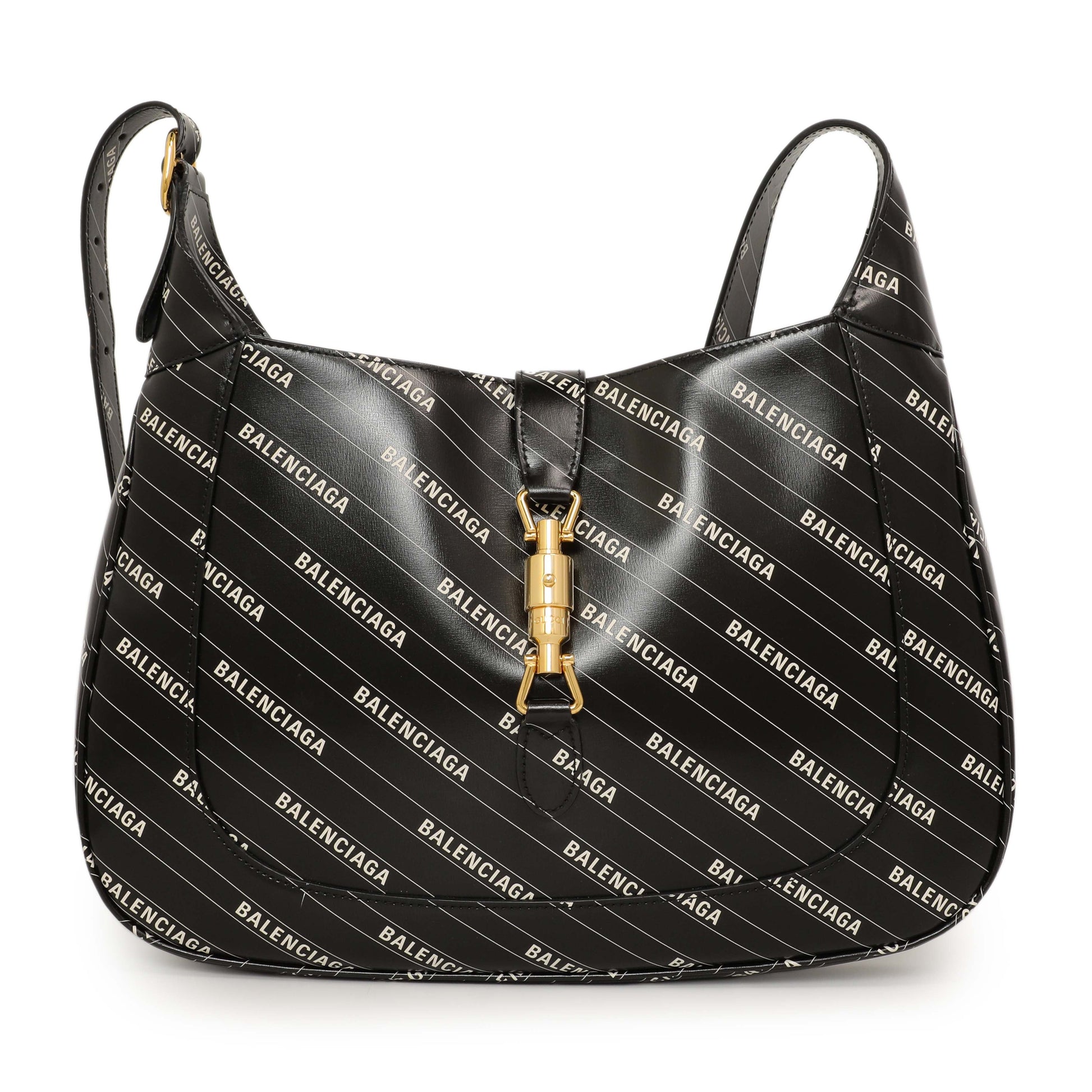 Exclusive Gucci X Balenciaga Black Calfskin Logo Print Medium Jackie 1961 Hobo — Side View
