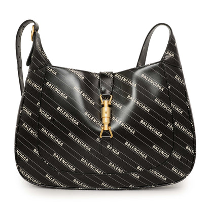 Exclusive Gucci X Balenciaga Black Calfskin Logo Print Medium Jackie 1961 Hobo — Side View