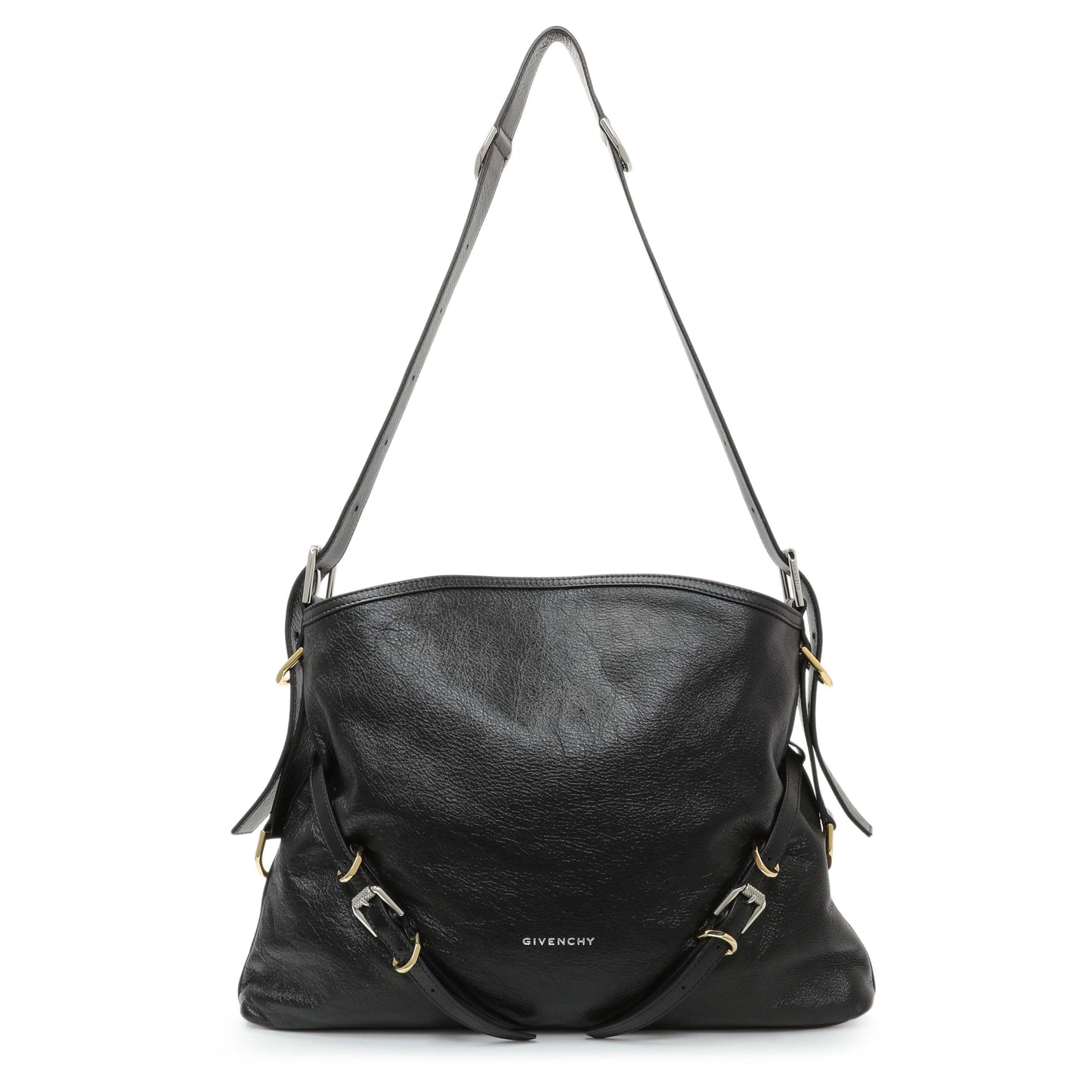Exclusive Givenchy Black Buffalo Medium Voyou Bag — Front View