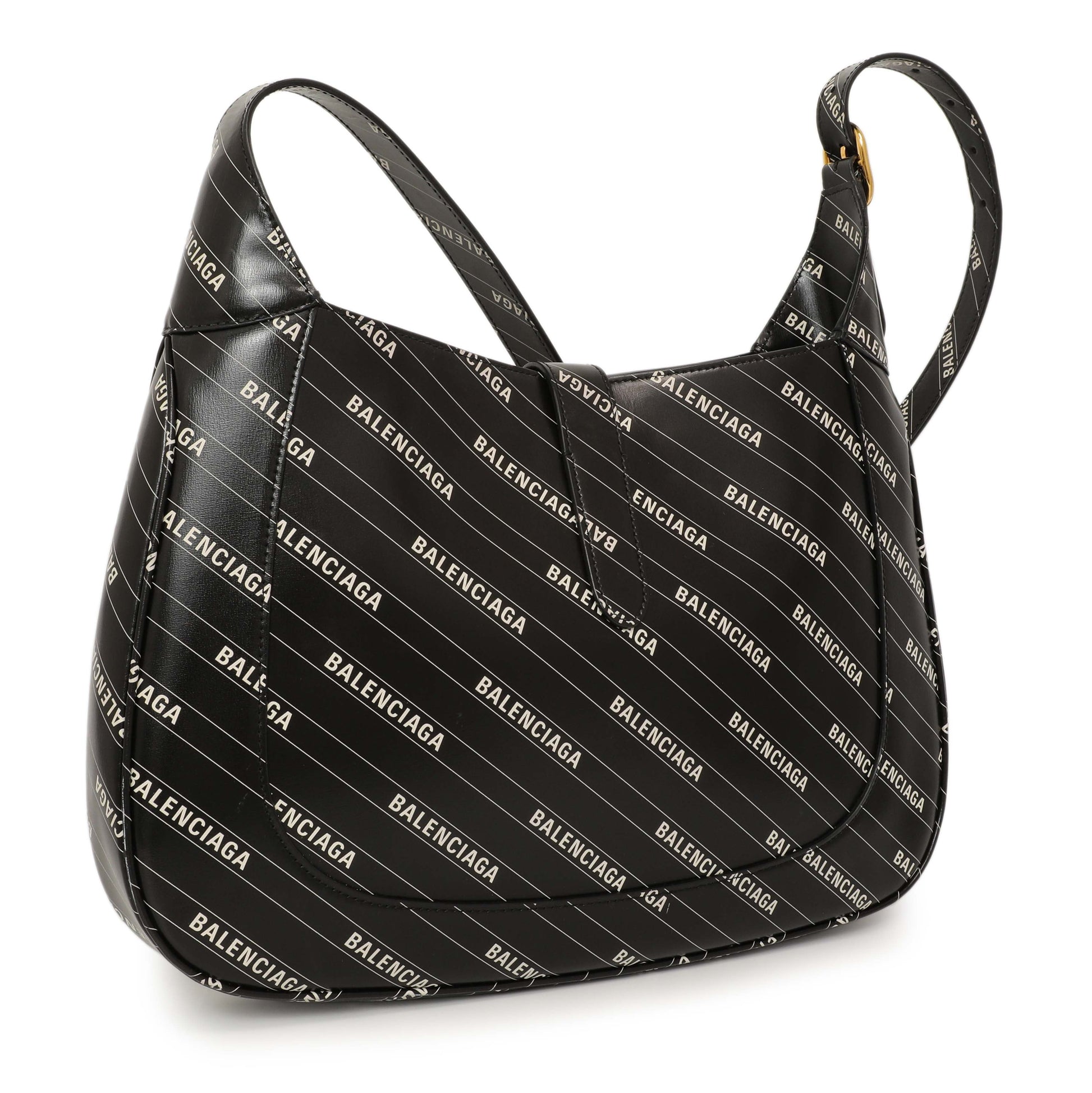 Exclusive Gucci X Balenciaga Black Calfskin Logo Print Medium Jackie 1961 Hobo — Back View