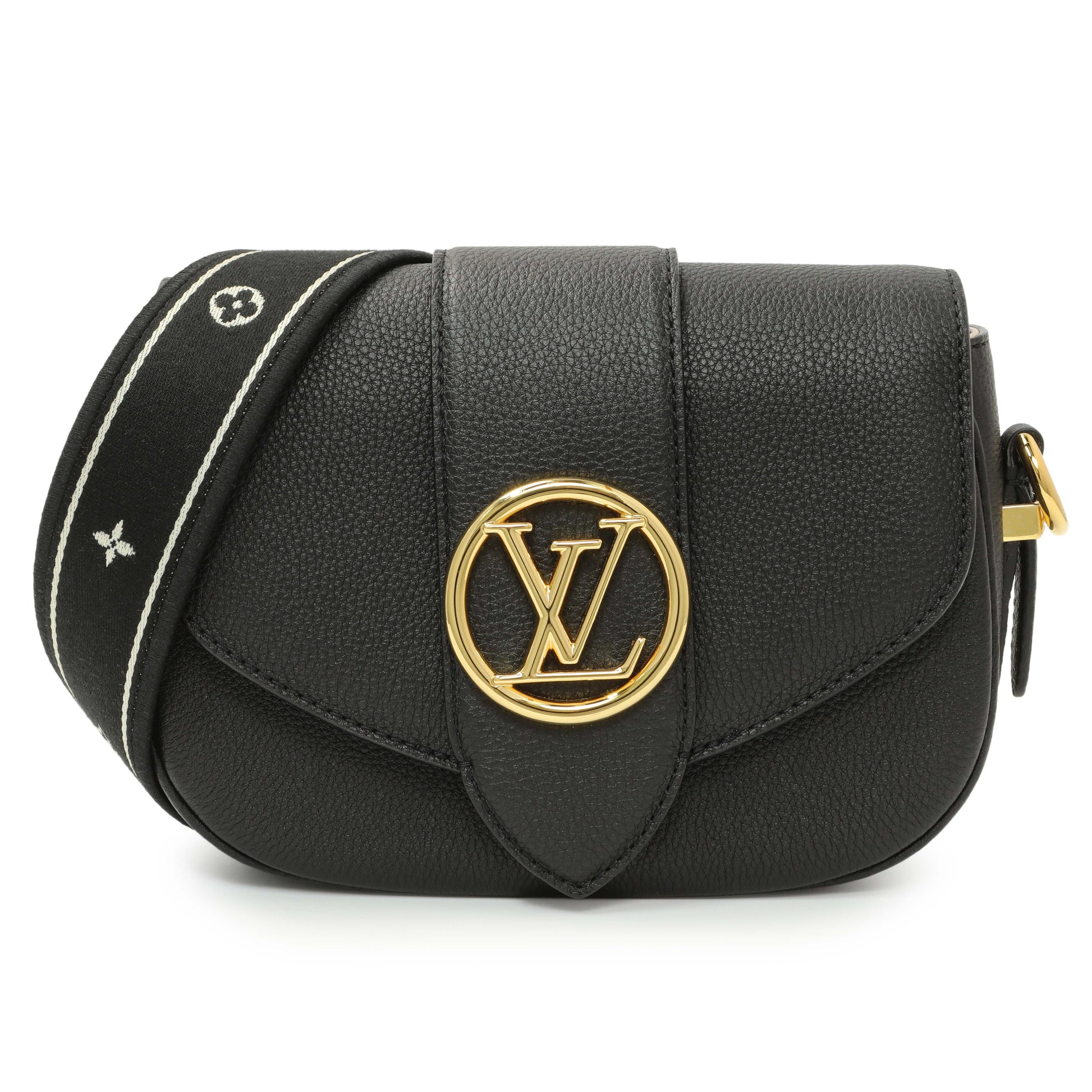 Exclusive Louis Vuitton Black Grained Calfskin LV Pont 9 Soft MM — Front View
