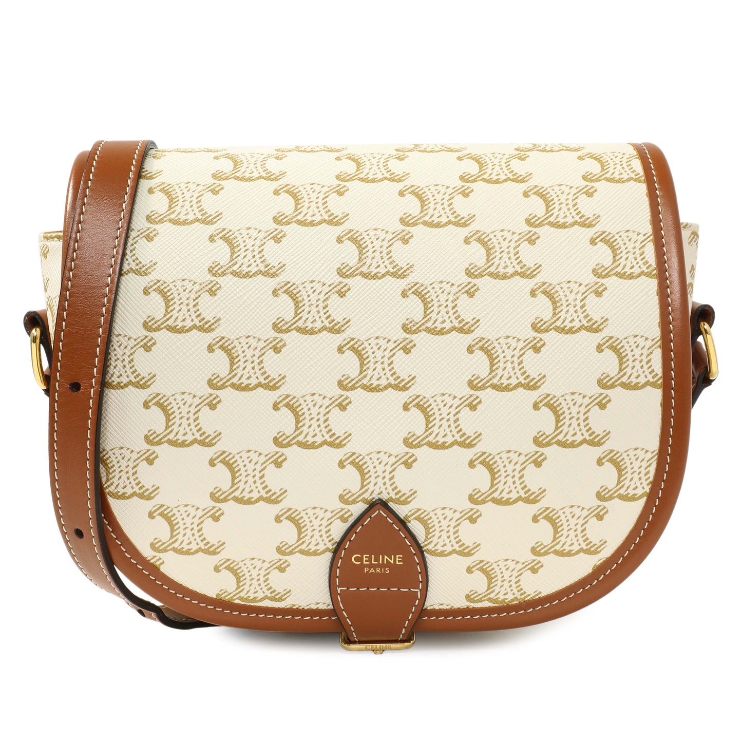 Exclusive Celine White Triomphe Canvas Medium Falco Bag — Front View