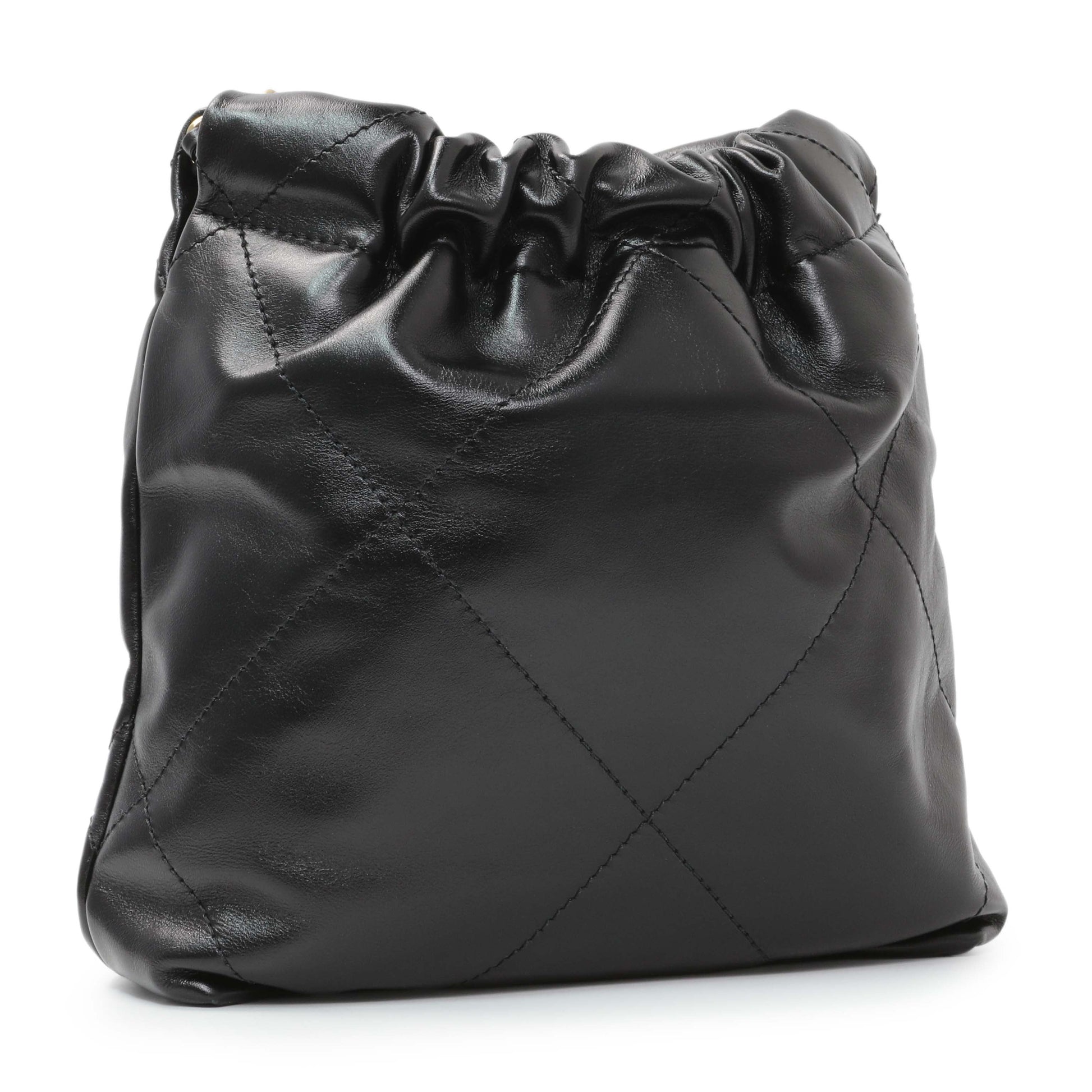 Exclusive Chanel Black Shiny Calfskin Quilted Mini Chanel 22 — Side View