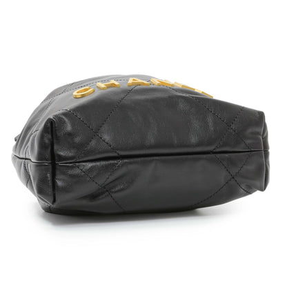 Exclusive Chanel Black Shiny Calfskin Quilted Mini Chanel 22 — Back View