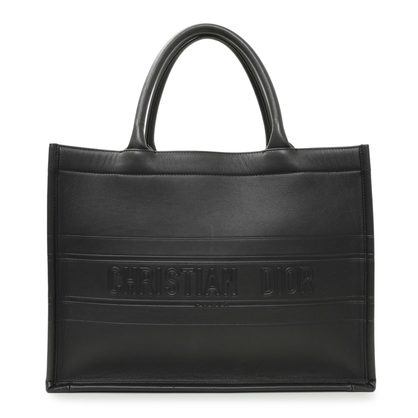 Exclusive Christian Dior Black Calfskin Embossed Medium Book Tote — Front View