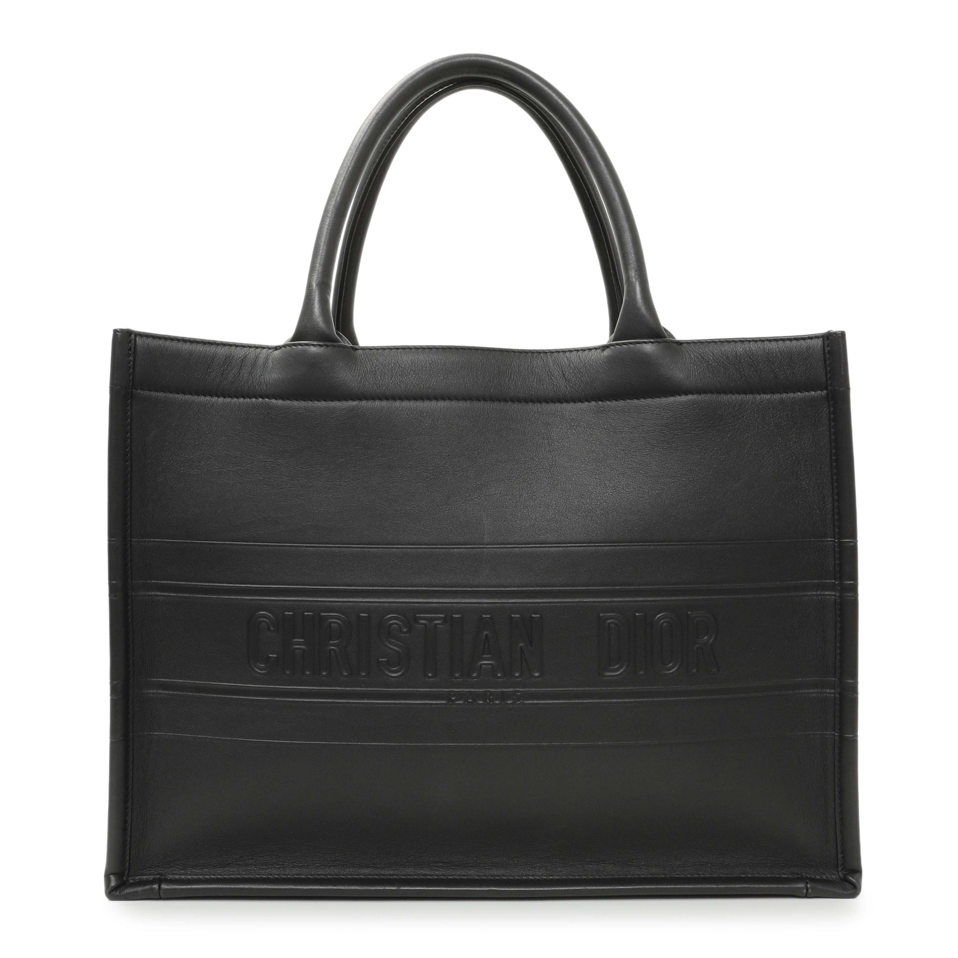 Exclusive Christian Dior Black Calfskin Embossed Medium Book Tote — Front View