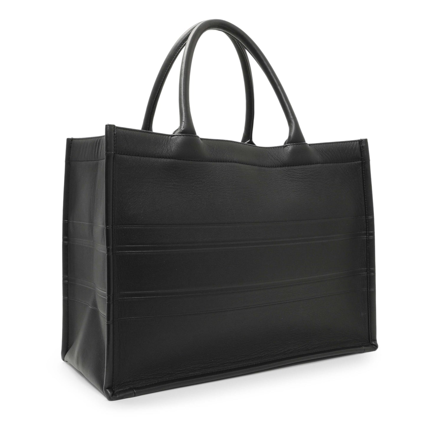Exclusive Christian Dior Black Calfskin Embossed Medium Book Tote — Side View