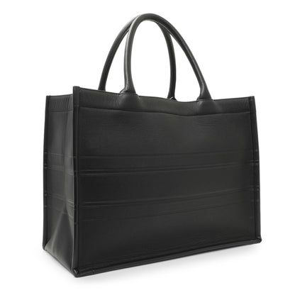 Exclusive Christian Dior Black Calfskin Embossed Medium Book Tote — Side View