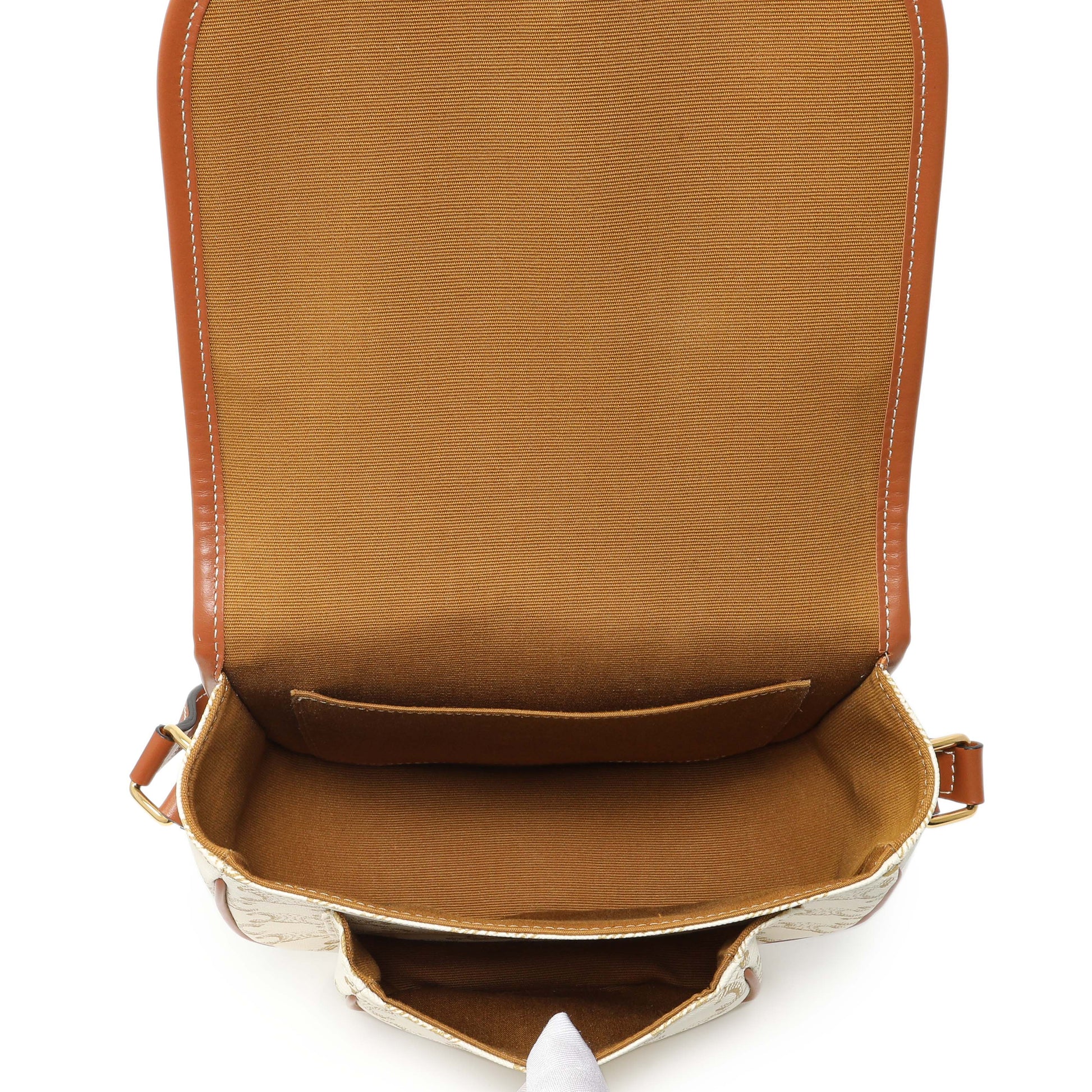 Exclusive Celine White Triomphe Canvas Medium Falco Bag — Top View