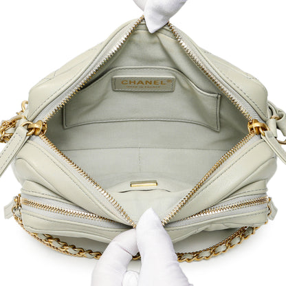 Exclusive Chanel Grey Quilted Calfskin Small Camera Case — Detail View