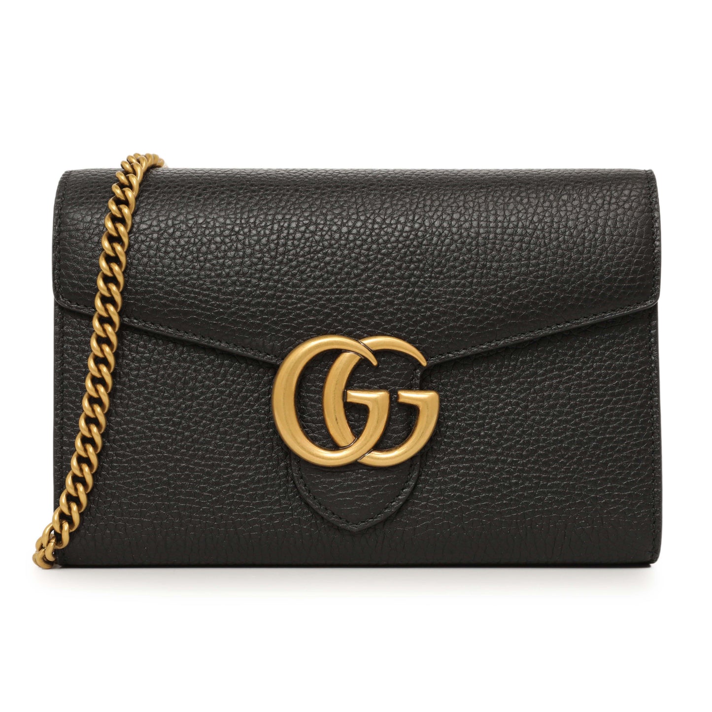 Exclusive Gucci Black Calfskin GG Marmont Chain Wallet — Front View