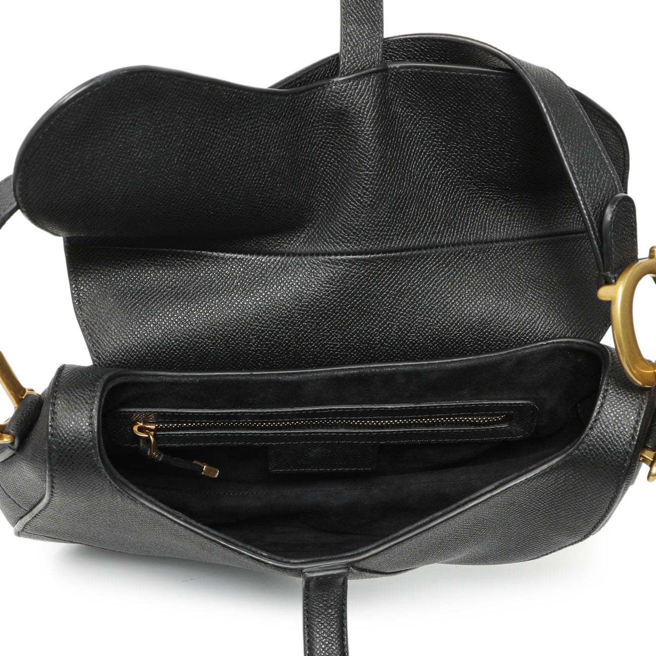 Exclusive Christian Dior Black Grained Calfskin Saddle Bag — Top View