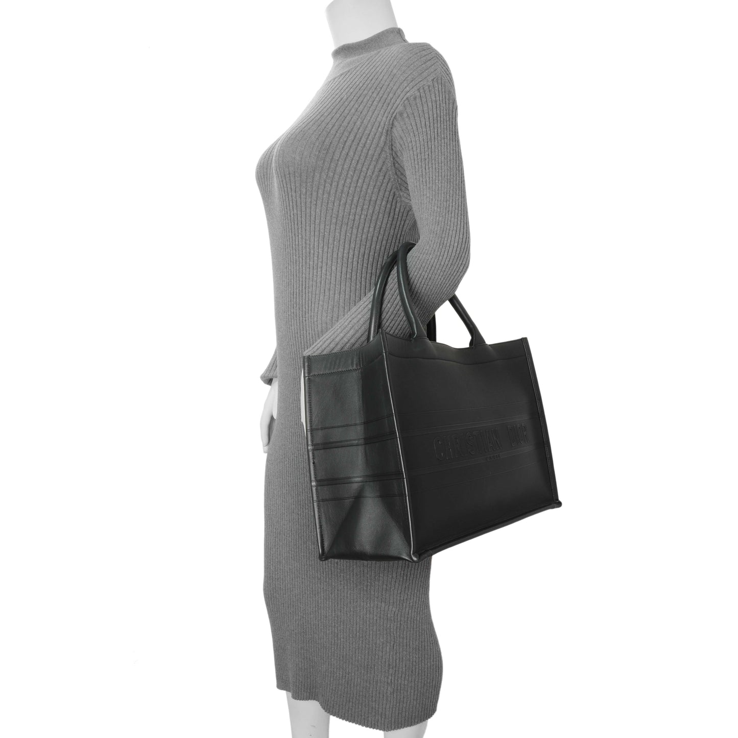 Exclusive Christian Dior Black Calfskin Embossed Medium Book Tote — Alternate View 13