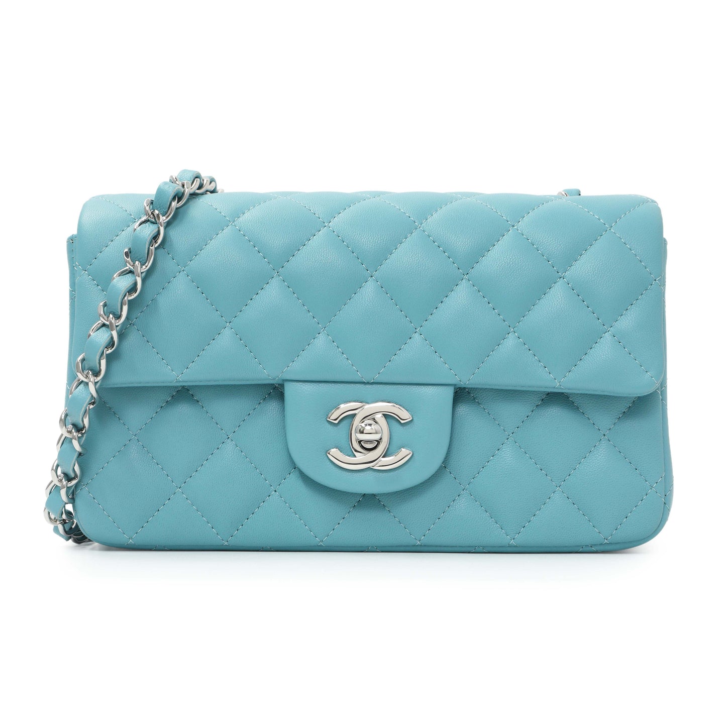 Exclusive Chanel Blue Quilted Lambskin Mini Rectangular Flap — Front View