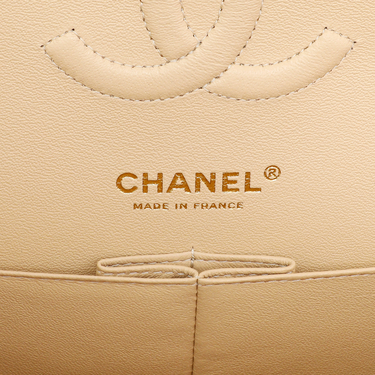 Exclusive Chanel Beige Quilted Caviar Medium Double Flap — Detail View