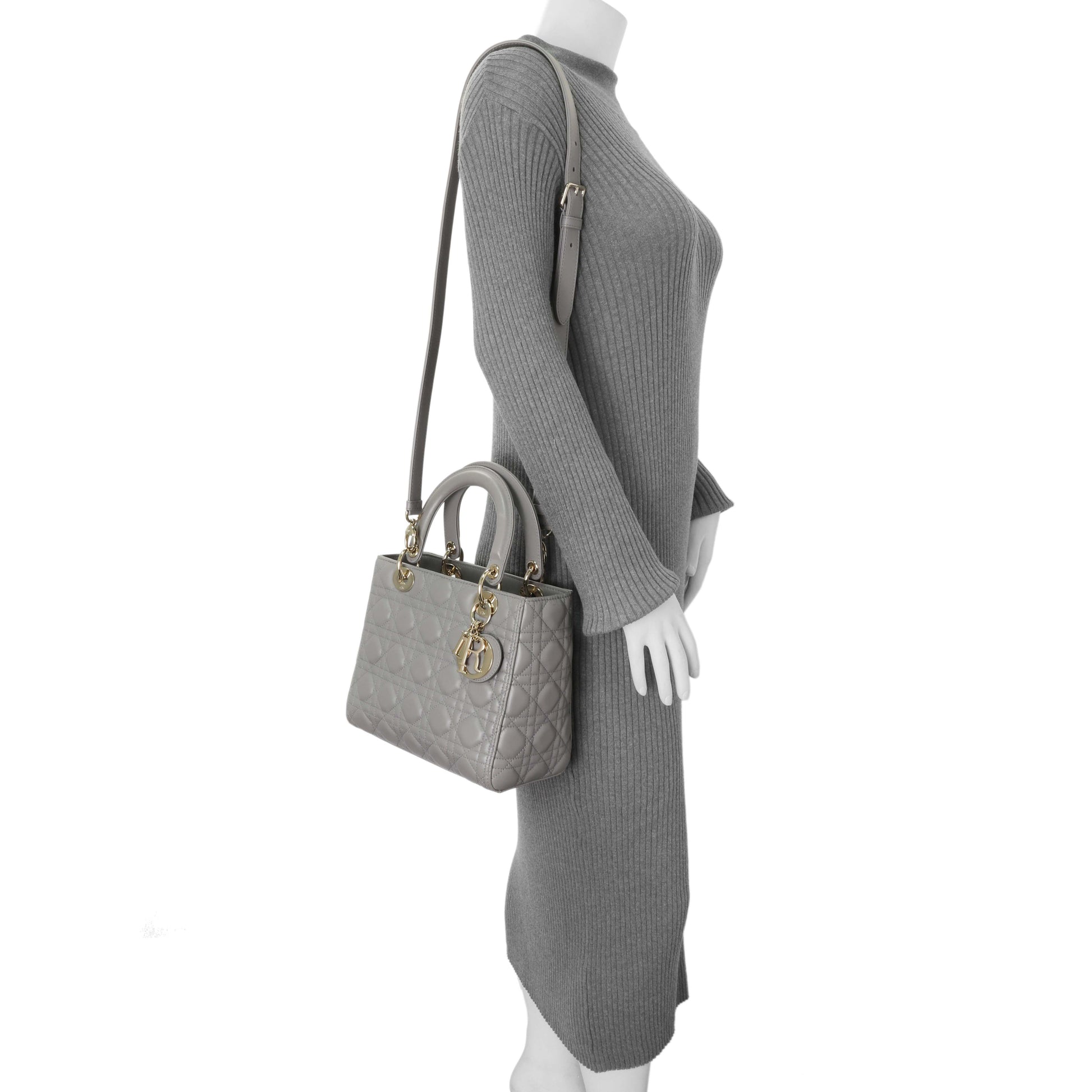 Exclusive Christian Dior Grey Lambskin Cannage Medium Lady Dior — Alternate View 14