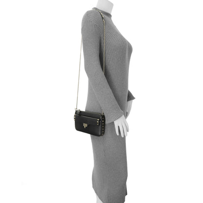 Exclusive Valentino Black Grainy Calfskin Rockstud Chain Crossbody Bag — Lifestyle View