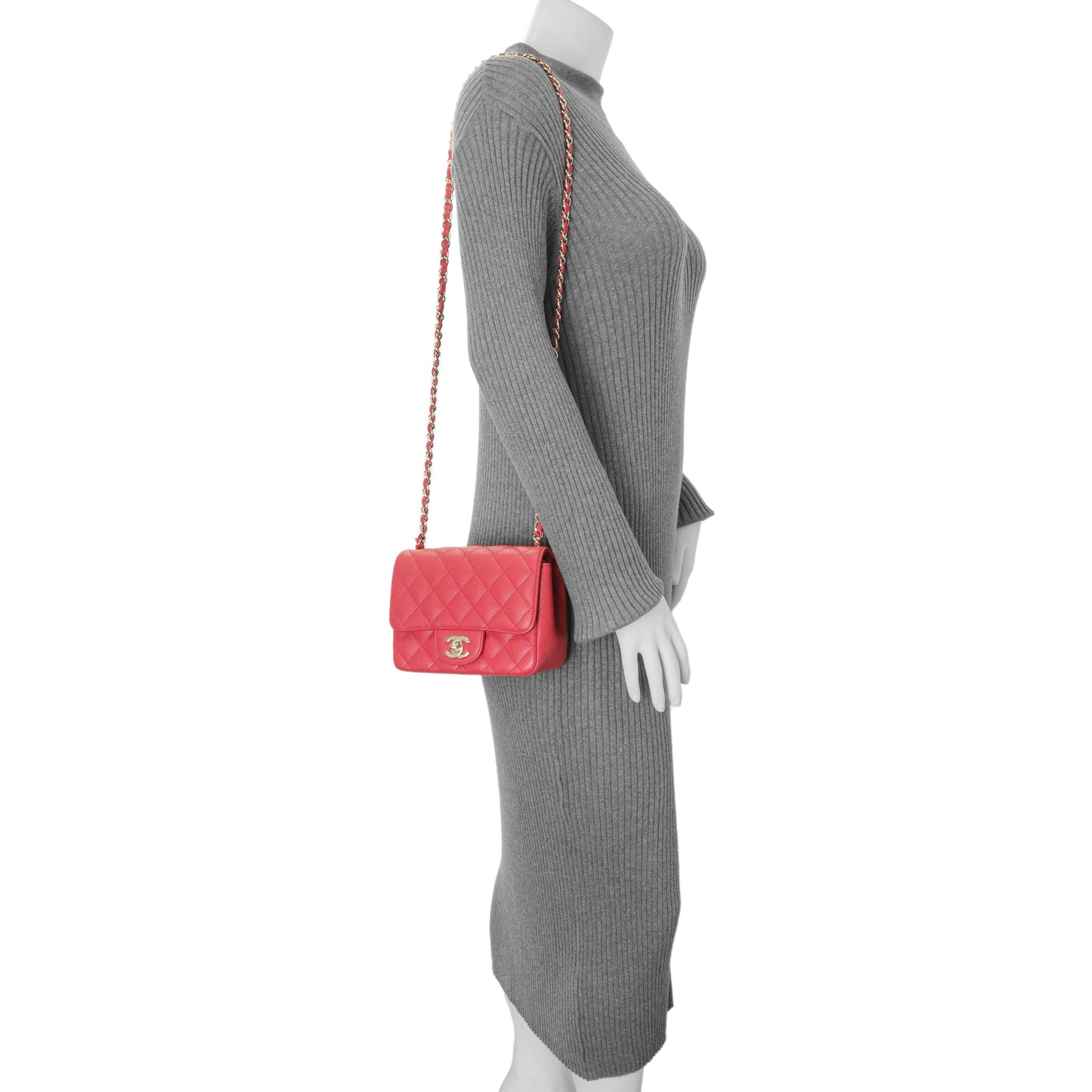 Exclusive Chanel Pink Quilted Caviar Mini Square Flap — Alternate View 8