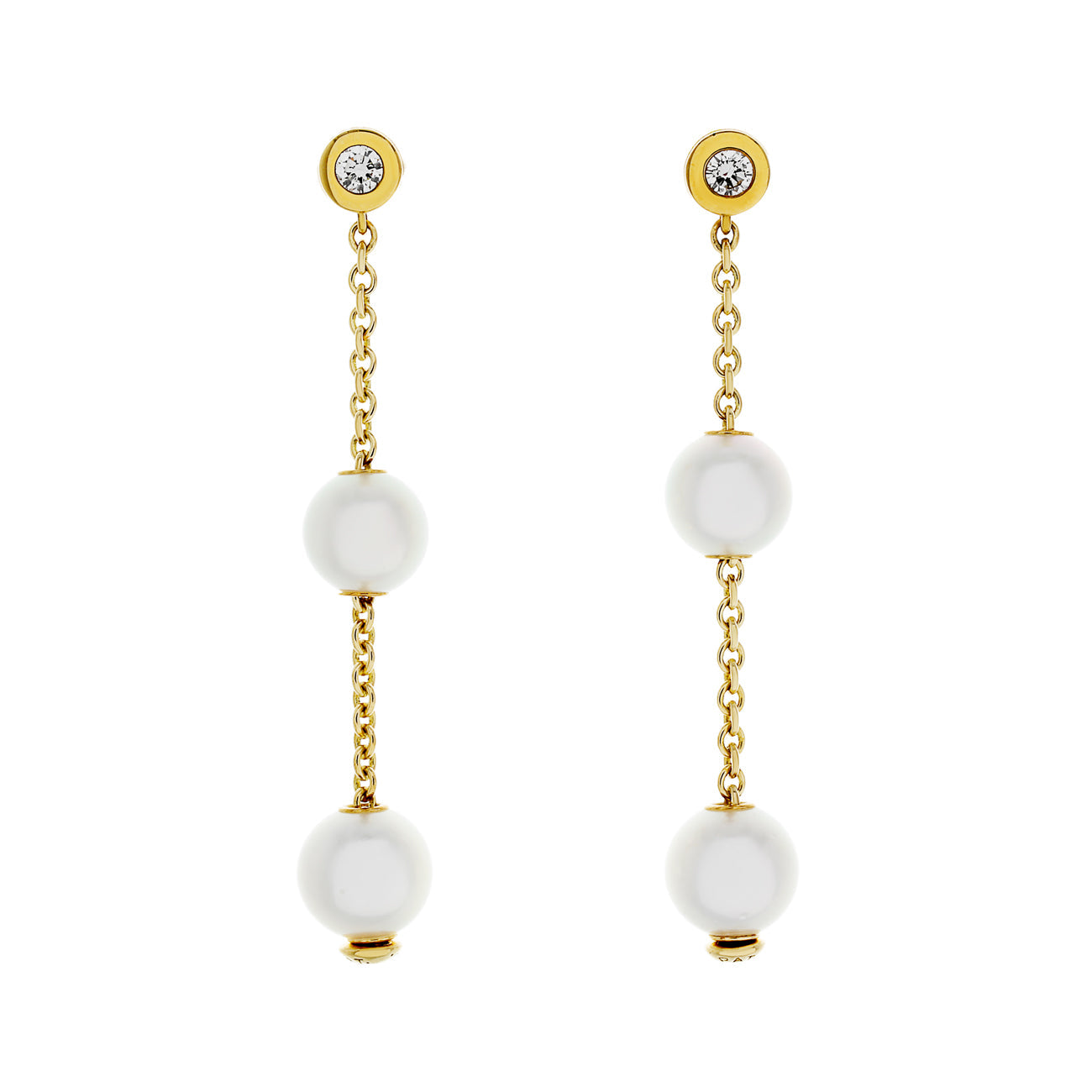 Exclusive Mikimoto 18K Yellow Gold Diamond Pearls in Motion Earrings — Front View