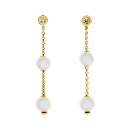 Exclusive Mikimoto 18K Yellow Gold Diamond Pearls in Motion Earrings — Front View